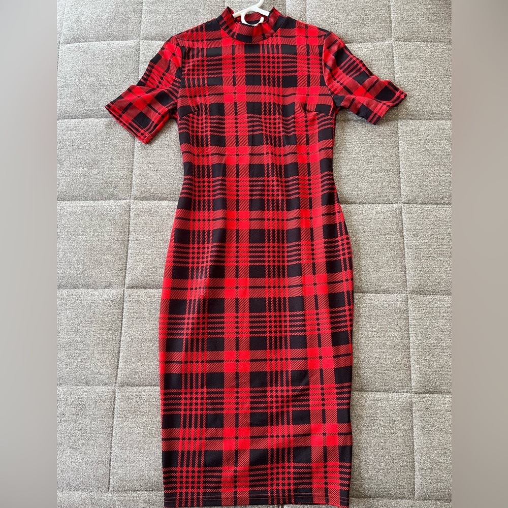 SHEIN Mock Neck Tartan Bodycon